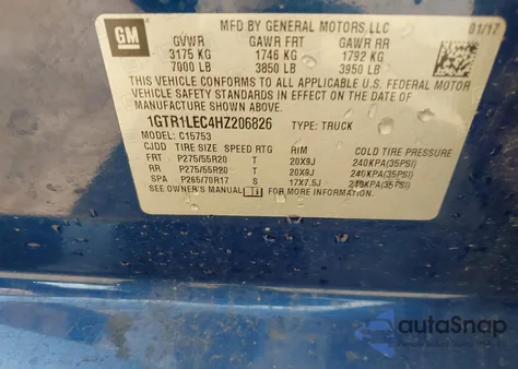 2017 GMC Sierra 1500 from USA, damaged, VIN 1GTR1LEC4HZ206826